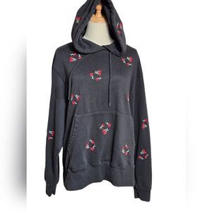 Reflex Black Embroidered Red Roses Whimsigoth Hoodie Swearshirt